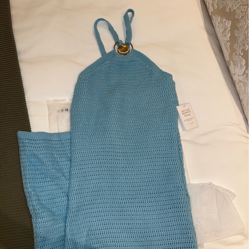 JLUXLABEL Blue Crochet Halter Dress